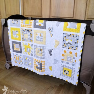 Playful Baby Quilt PDF Pattern with human footstep applique, Small Steps patchwork from Magic Little Dreams. Fat quarter friendly, unisex image 2