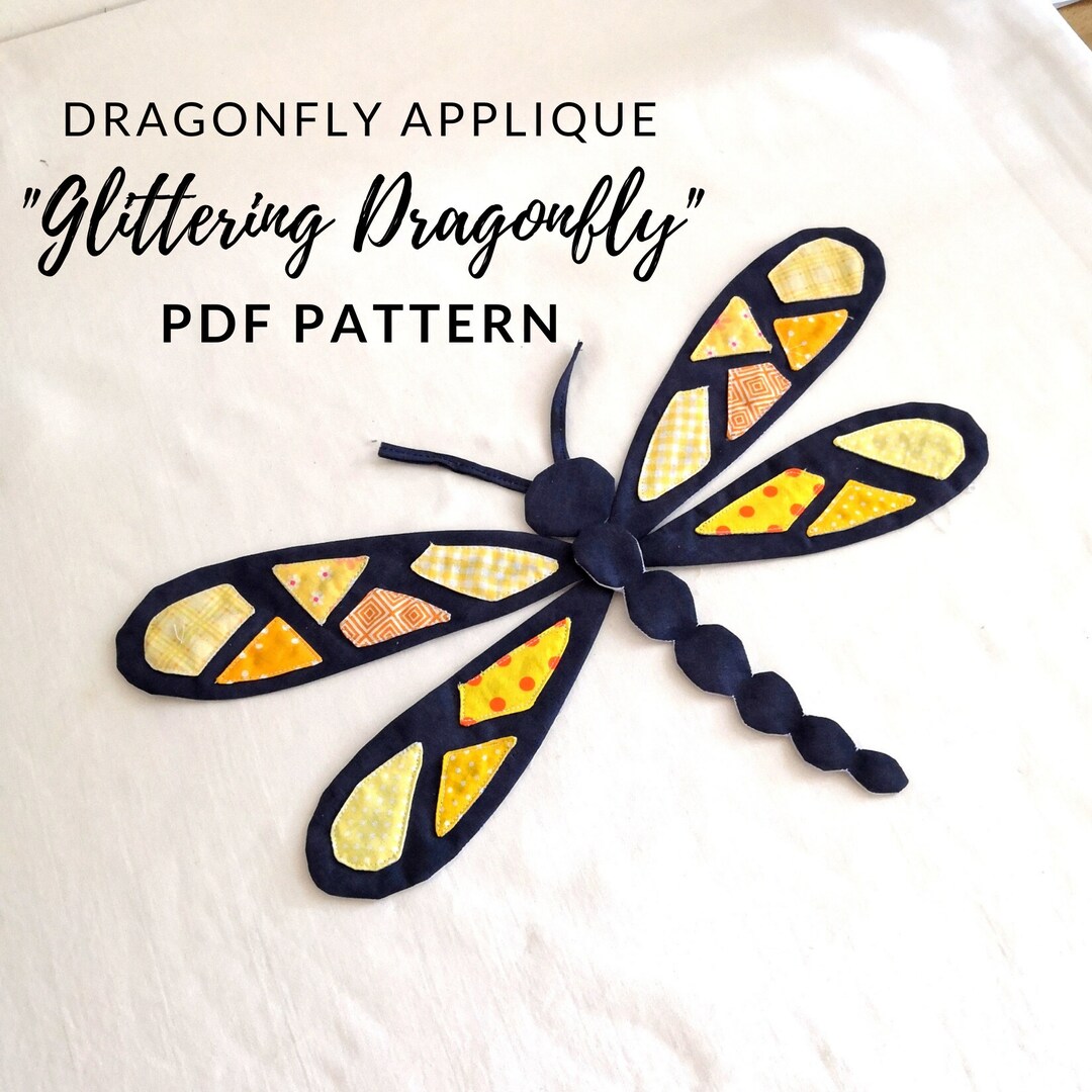 Dragonfly Applique Pattern glittering Dragonfly in a Digital PFD Format