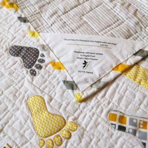 Playful Baby Quilt PDF Pattern with human footstep applique, Small Steps patchwork from Magic Little Dreams. Fat quarter friendly, unisex image 4