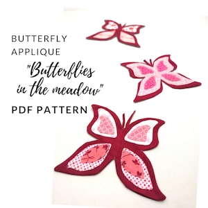 Butterfly applique, digital PDF pattern, Applikationsdesign, DIY applique tutorial, Butterfly design variations, Sew on applique, Love image 1