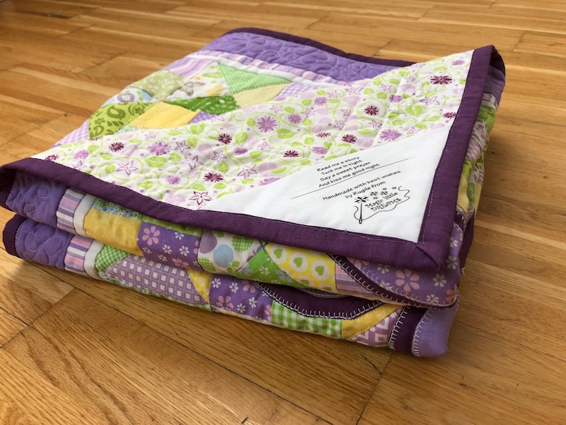 Baby girl quilt pattern digital PDF, purple patchwork & whimsical butterflies. Fat Quarters. Butterflies in the meadow. image 4