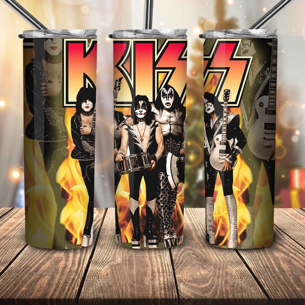 Kiss Band Tumbler 20 oz Skinny Stitch Tumbler Sublimation Designs, Full Tumbler Wrap, Gifts for Her  Png Digital Download