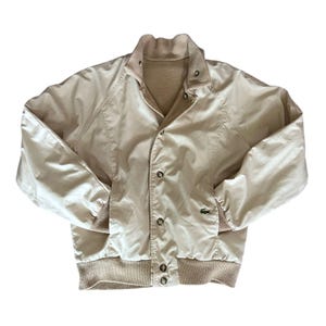 Vintage Izod Reversible Twill Harrington Jacket | Beige 1980s Preppy Men&#39;s Medium Classic Jacket