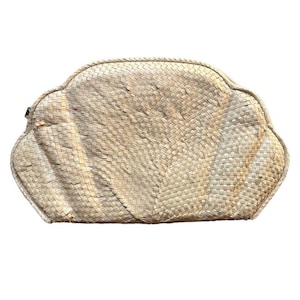 80&#39;s Vintage Woven Straw SHELL Clutch Summer Bag