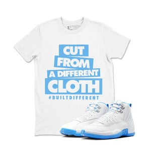 12s White and University Blue T Shirt Match CLOTH T-Shirts, Sneakers 12s White and University Blue, Jordan 12 Outfit, Men&#39;s Streetwear Shirt