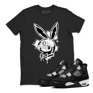PlaySkull Sneaker Tees - Air Jordan 4 White Thunder , Shirt To Match Sneaker, Sneaker Shirts To Match Jordans AJ4 White Thunder