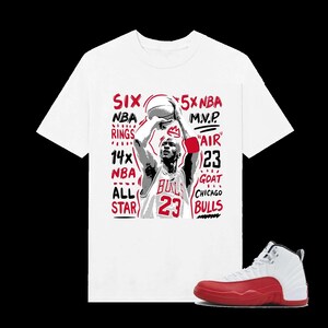 Jordan 12 Cherry Sneaker Tees Match White MJ Jumper, Outfit To Match Sneaker, Black White  Shirt Color To Match Sneaker