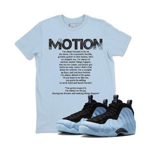 Foamposite Psychic Blue Black Air One T Shirt Match MOTION, Sneaker Tees, Unisex Sneaker Shirts To Match Jordans Foamposite One Psychic Blue