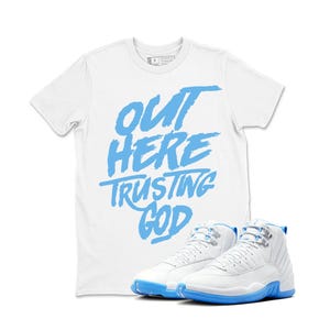 12s White and University Blue T Shirt to Match MATCH, Sneakers 12s White and University Blue, Jordan 12 Outfit, Men&#39;s Streetwear Shirt