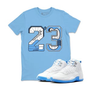Number 23 Shirt to match the Jordan 12 Melo University blue Carolina blue, Sneakers 12s White and University Blue, 12 Melo, Streetwear Shirt