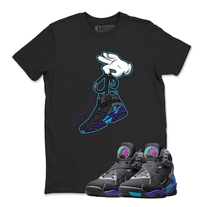 Jordan 8 Aqua Black TShirt Match Cartoon Hand Tshirt, Sneaker Label Jordan 8 Aqua Sneaker Matching TShirt, Shirt To Match Jordan Aqua 8s