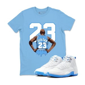 Number 23 Shirt to match the Jordan 12 Melo University blue Carolina blue, Sneakers 12s White and University Blue, 12 Melo, Streetwear Shirt