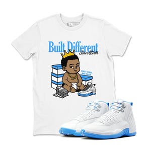 Jordan 12 University Blue Shirt | White Blue AJ12 Matching Tee | Sneaker Match T-Shirt | Jordan 12 Outfit | Men&#39;s Streetwear Shirt