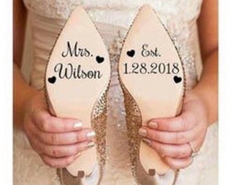 Custom Wedding Shoes Decal Name And Date Wedding Sticker Wedding Decal Bridal Shoes Decals. Mrs. Name Est. Date