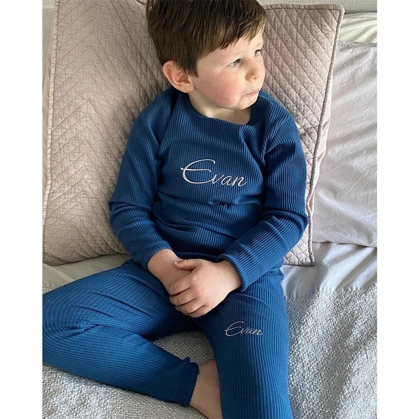 PERSONALISED Initials or Name Lounge Set Baby Toddler Loungewear Long Sleeve Top Trousers Clothes Boy Girl Kids Ribbed Material Tracksuit