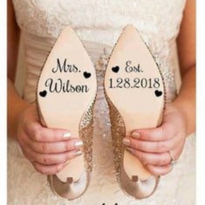 Custom Wedding Shoes Decal Name And Date Wedding Sticker Wedding Decal Bridal Shoes Decals. Mrs. Name Est. Date