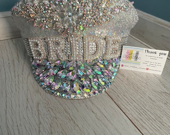 Rhinestone Bride Captain Hat, Hen Party Hat, Rhinestone Captains Hat, Bachelorette Captain Hat, Bride to be Hat Gift, Hen Party Accessories