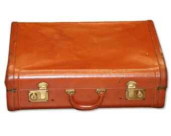 GB Saddle Leather Cowhide Hardside 24" Suitcase 1950's Vintage Phili PA
