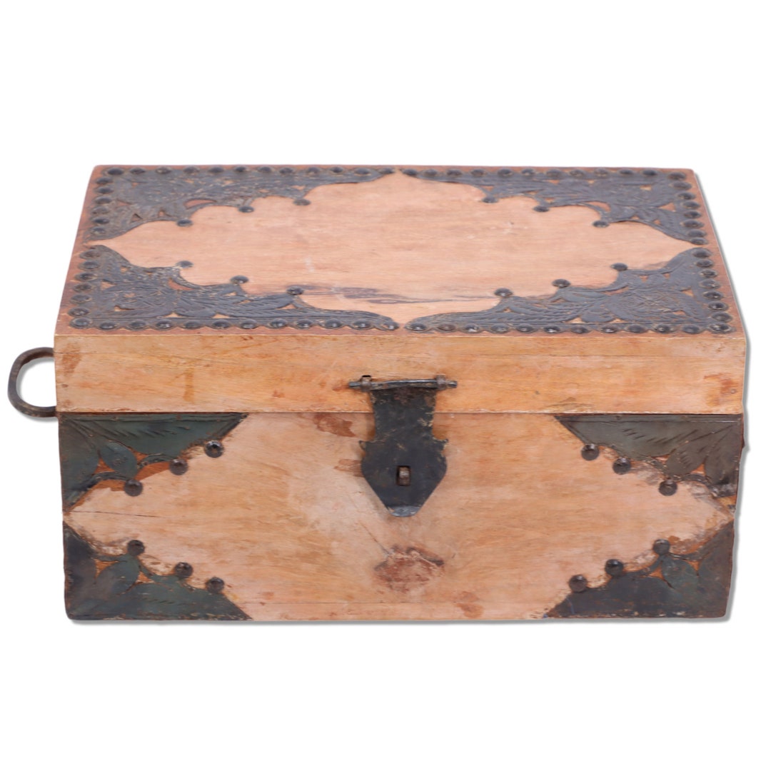 Foreside Box Foreside Wooden Document Chest Box Tacked Hammered Metal - Etsy