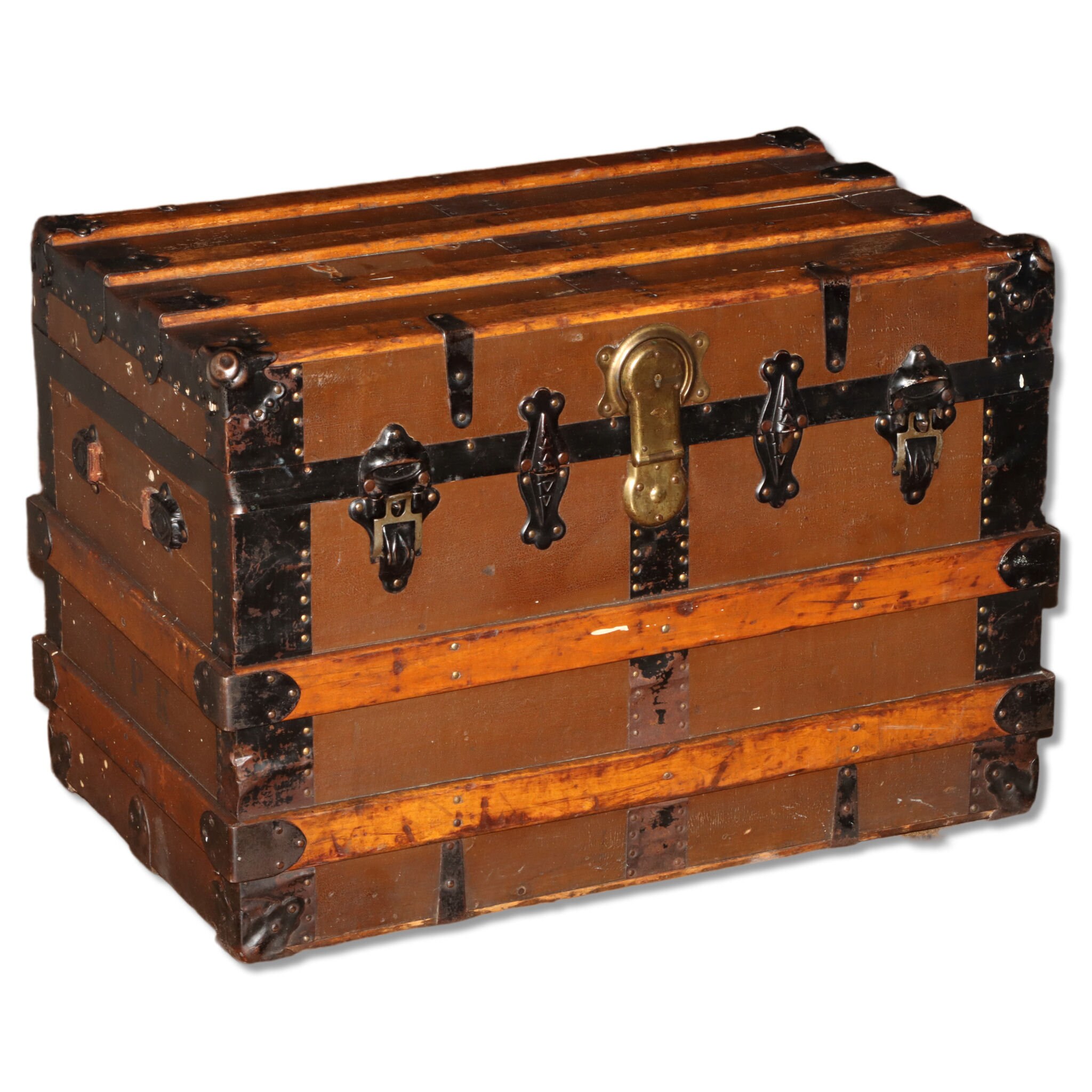 Antique Ornate Large Travel Trunk, Steamer Trunk, Late 19th Century.