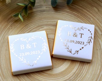 Personalized Wedding Chocolate Favors, Gold Foil Floral Heart