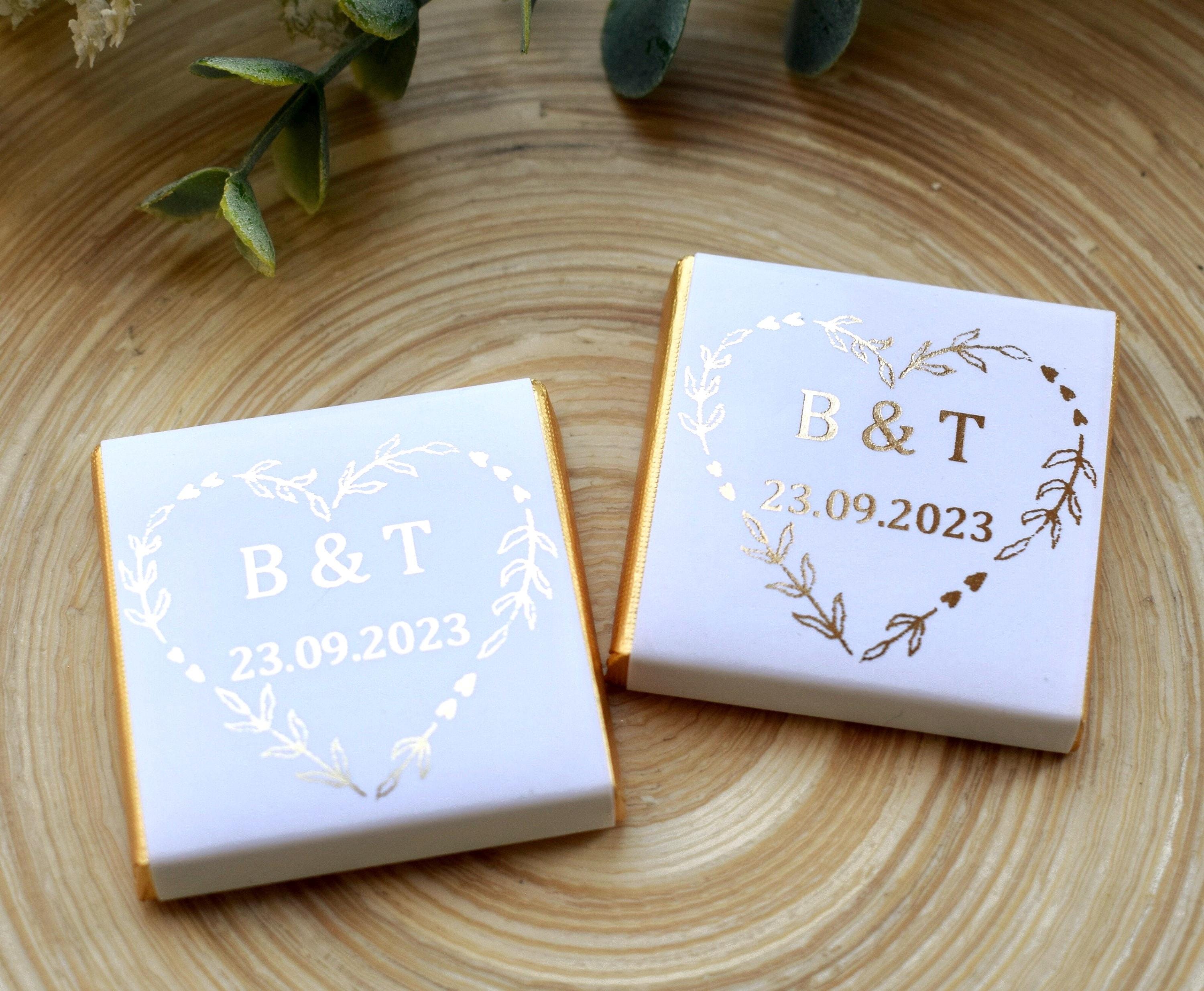 Personalized Wedding Chocolate Favors, Gold Foil Floral Heart