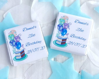 Personalised Birthday Chocolate Squares  - Balloons & cake design - Any Age