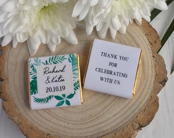 PERSONALISED CHOCOLATE SQUARES favours - Tropical Design - Wedding /Engagement /Anniversary