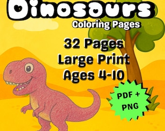 Dinosaurier Malvorlagen für Kinder | Großdruck | 30+ Seiten | 4-10 Jahre | PDF + PNG