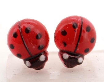 Stud earrings rose gold red black ladybug stainless steel