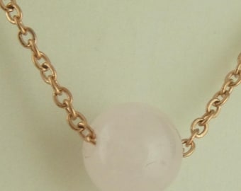 Chain necklace rose gold pink rose quartz 8 mm stainless steel