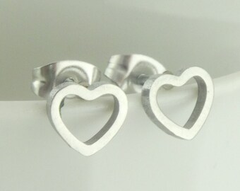 Stud earrings silver heart minimalist 7mm stainless steel,gift friend,sister