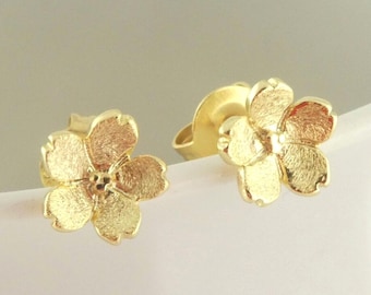 925 stud earrings gold flower flowers blossom minimalist 7mm,gift,mini stud