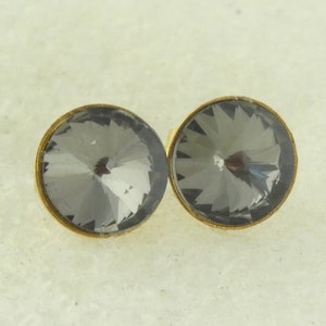 Stud Earrings Gold Grey Black Diamond Swarovski Stone 8 mm Stainless Steel