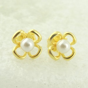 925 boucles d'oreilles clous or blanc fleur perle fleurs fleur minimaliste 7 mm