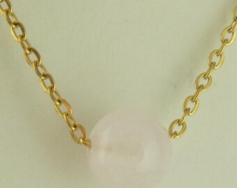 Chain necklace gold pink rose quartz 8 mm stainless steel