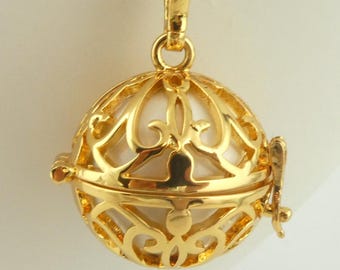 Collar llamador de ángeles dorado con bola de carillón de deseos de acero inoxidable