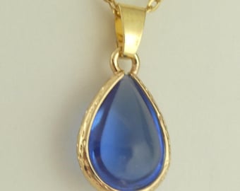 Chain Necklace Gold Blue Light Blue Drop Stainless Steel