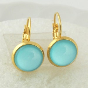 Earrings Gold Blue Turquoise 10 mm Stainless Steel