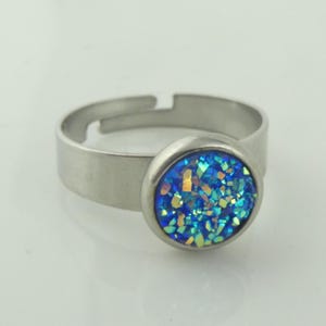 Ring Silber Blau Harz Faux Druzy 8mm Edelstahl