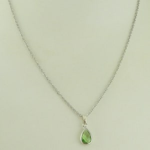 Chain necklace silver green light green Erinite teardrop crystal stainless steel