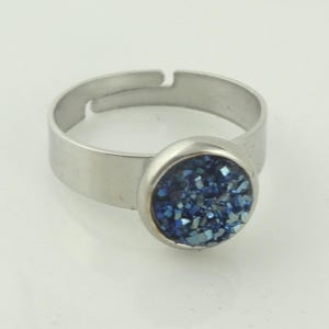 Ring Silber Blau Harz Faux Druzy 8mm Edelstahl