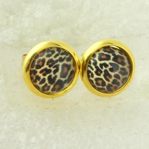Orecchini a bottone in oro con stampa leo 8 mm in acciaio inossidabile