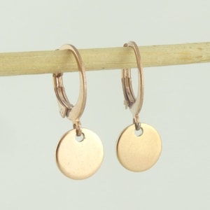 Hoop earrings rose gold with pendants plate 8mm round minimalist stainless steel