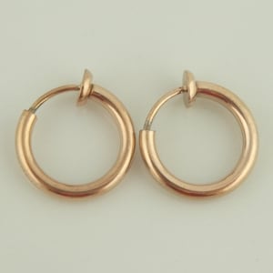 Earclips Hoop Earrings Rose Gold 14 mm Stainless Steel
