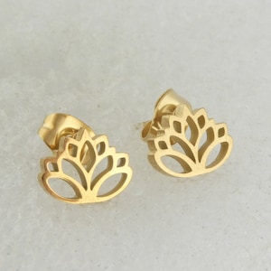 Stud earrings gold lotus flower minimalist 10x7mm stainless steel,gift friend