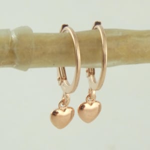 925 Hoop Earrings Rose Gold with Pendant Heart 5 mm