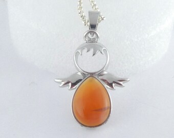 Chain necklace silver guardian angel carnelian,chain silver,long chain
