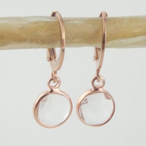 Creolen Ohrringe Rosegold Kristall mit Anhänger rund 8mm Edelstahl