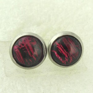 Orecchini a bottone argento rosso nero 10 mm acciaio inossidabile